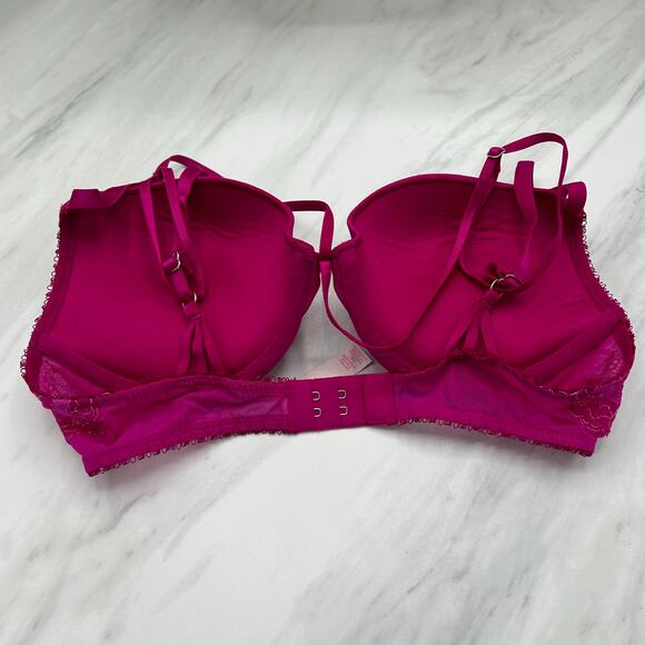 Victoria’s Secret Very Sexy Push Up Bra 34C Metallic Fuchsia Pink Lace Underwire - Picture 10 of 13